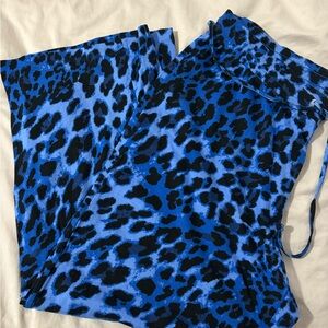 JM Collection Blue and Black Leopard Wide-Leg Pants